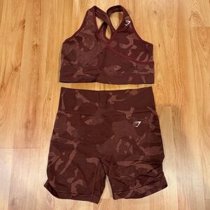 Gymshark Adapt Camo Sports Bra & Shorts Set- Cherry Brown